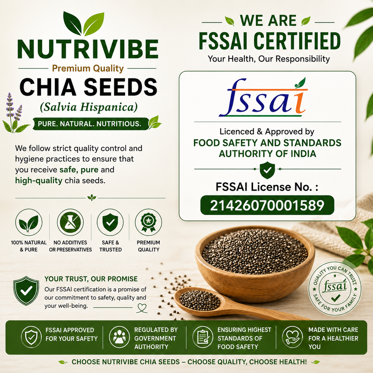 NutriVibe Chia Seeds 500g | Rich in Calcium, Protein and Fiber (Pack of 1)