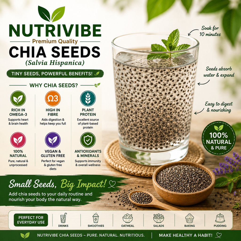 NutriVibe Chia Seeds 250g | Rich in Calcium, Protein and Fiber (Pack of 1)