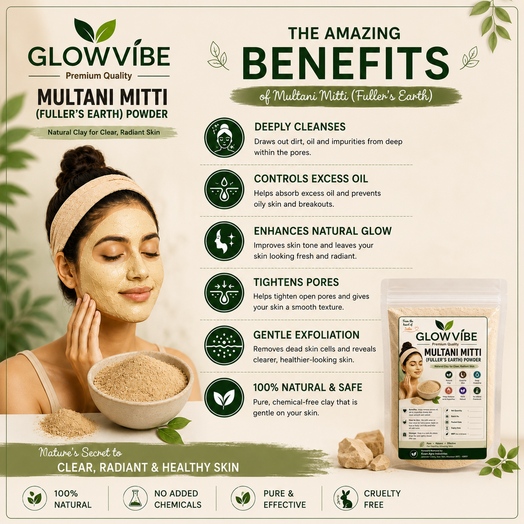 GlowVibe Multani Mitti (Fuller's Earth) Face Pack Powder - 500g (Pack of 1)