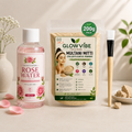 GlowVibe Multani Mitti (Fuller's Earth) Powder Face Pack Combo (200g Multani Mitti, 120ml Rose Water & Applicator Brush)