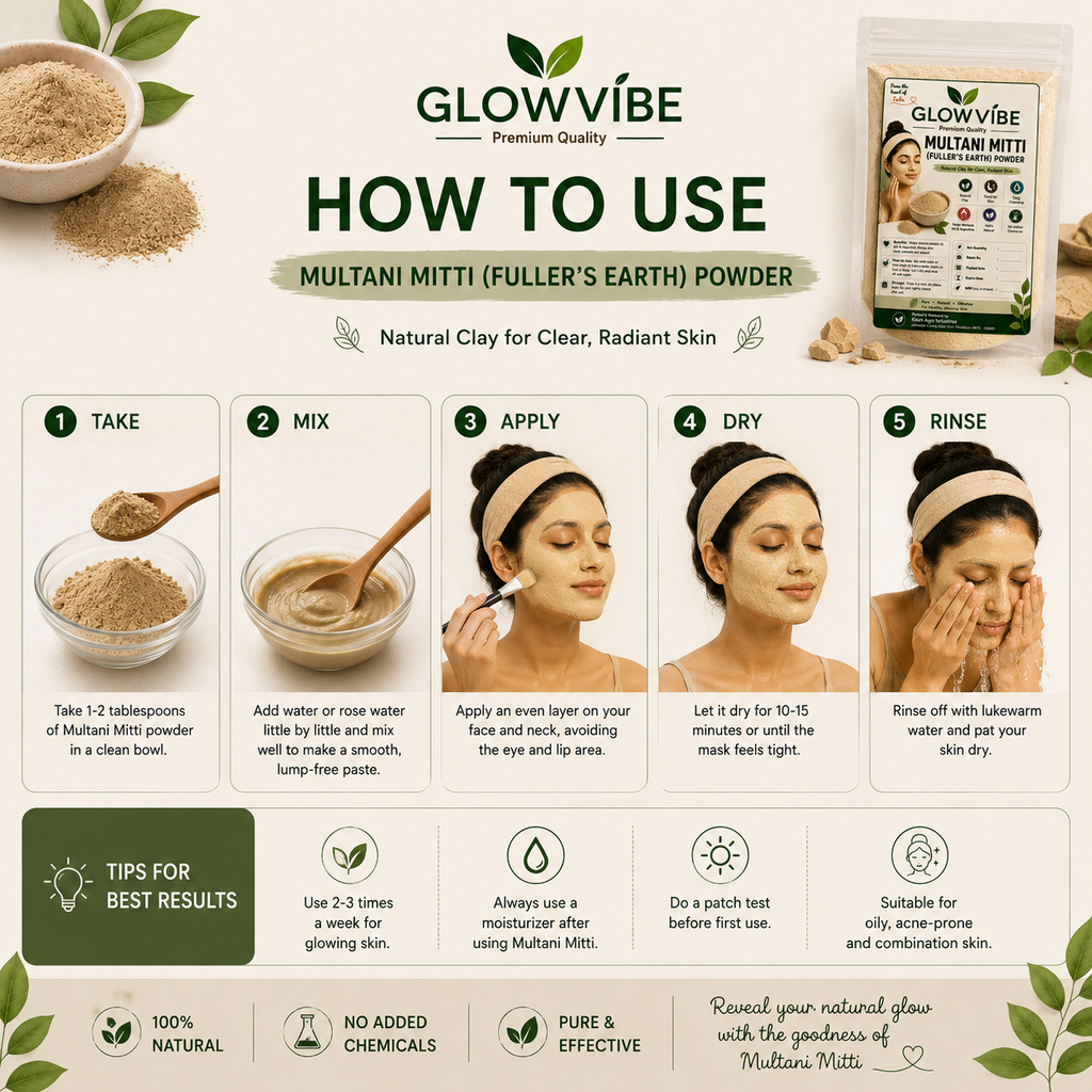 GlowVibe Multani Mitti (Fuller's Earth) Face Pack Powder - 500g (Pack of 1)